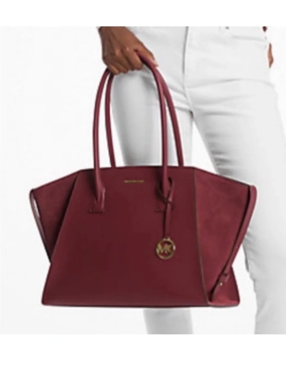 Michael Kors Avril Extra-Large Leather Top-Zip Tote Bag In Oxblood NWT